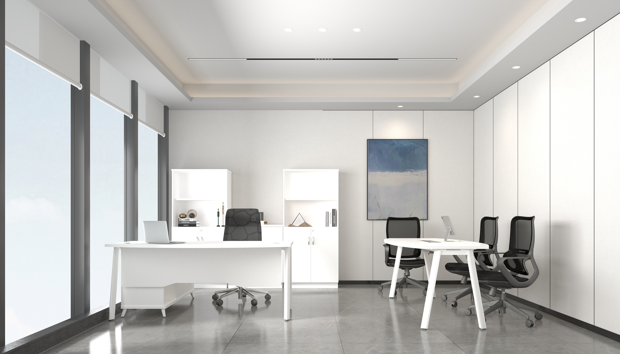White Minimalist Astra Design Manager Table room in white series