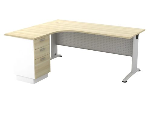 BL-3D BILLY SERIES COMPACT L-SHAPE METAL J-LEG TABLE SET WITH FIXED PEDESTAL 2-DRAWERS 1-FILING