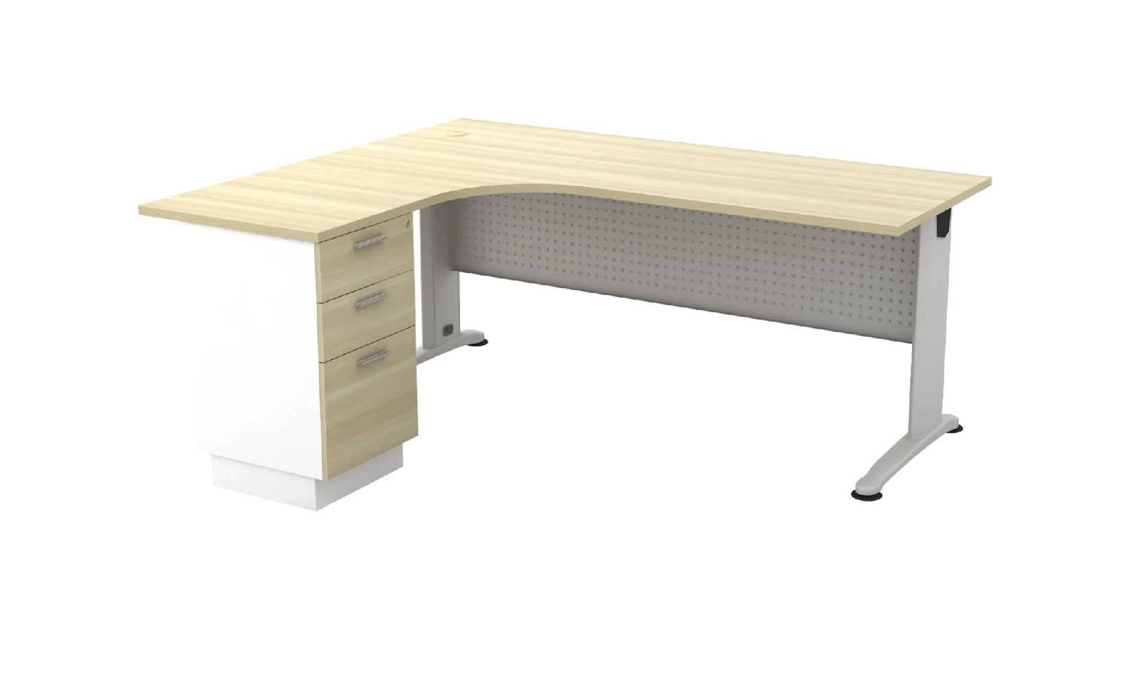 BL-3D BILLY SERIES COMPACT L-SHAPE METAL J-LEG TABLE SET WITH FIXED PEDESTAL 2-DRAWERS 1-FILING