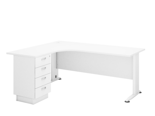 HL-4D H-SERIES COMPACT L-SHAPE METAL J-LEG TABLE WITH 4D FIXED PEDESTAL