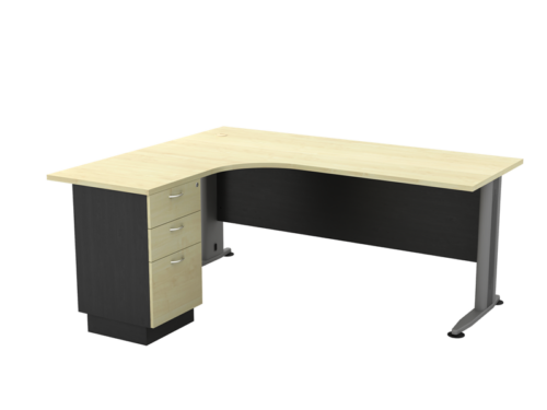 TL-3D TIMELESS SERIES COMPACT L-SHAPE METAL J-LEG TABLE WITH 2D1F FIXED PEDESTAL