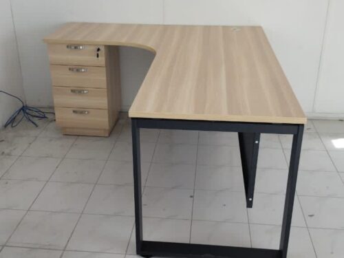 L Shape Office Table With O Metal Leg + 4D Pedestal OFD SQML 552 - 4D / SQML 652 - 4D / SQML 1515 - 4D / SQML 1815 - 4D - SUPERIOR COMPACT TABLE
